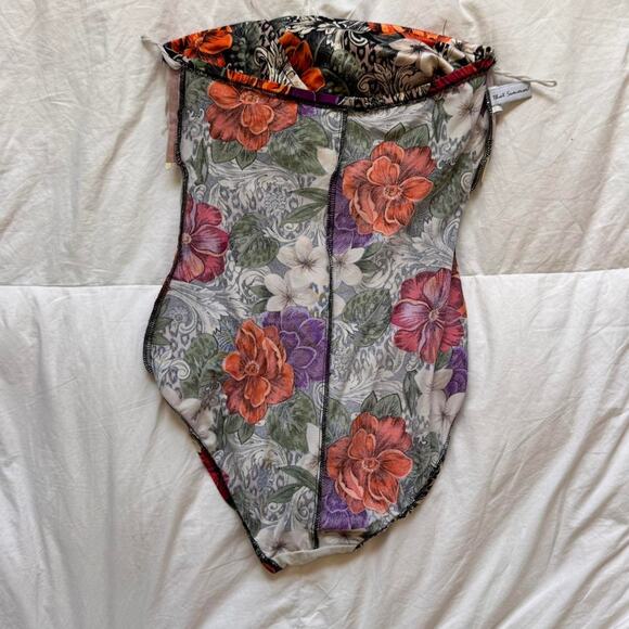 Vintage 90s y2k strapless floral tropical one piece swimsuit size 12 beach - Picture 4 of 8